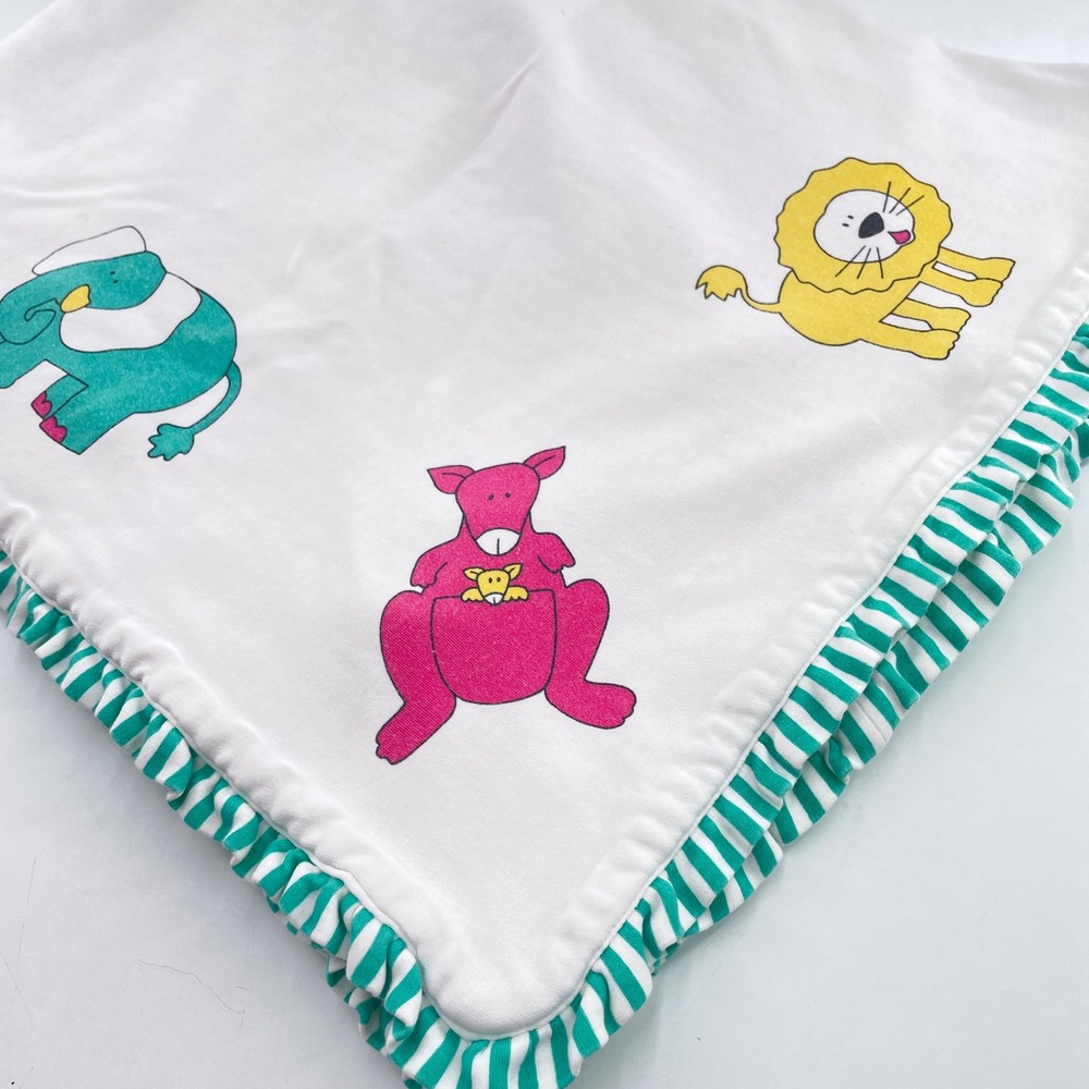 Gymboree Baby Blanket Safari Animal Elephant Lion Kangaroo Ruffle Stripe USA